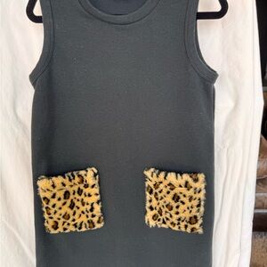 Crewcuts Black Knit dress with cheetah pockets